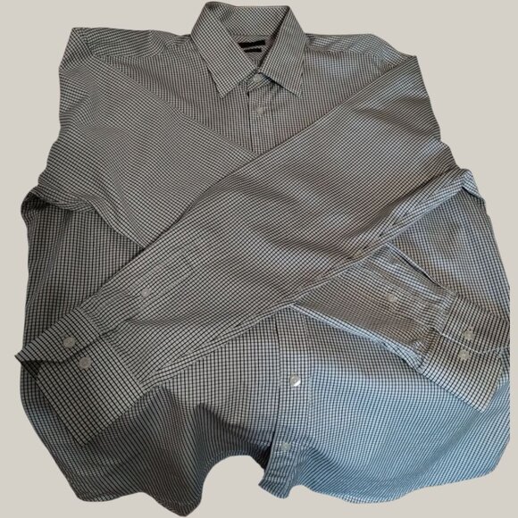 Zara Man Tailored Fit Checkered Long Sleeve Cotton Shirt Black/White Size 16 - Picture 9 of 10